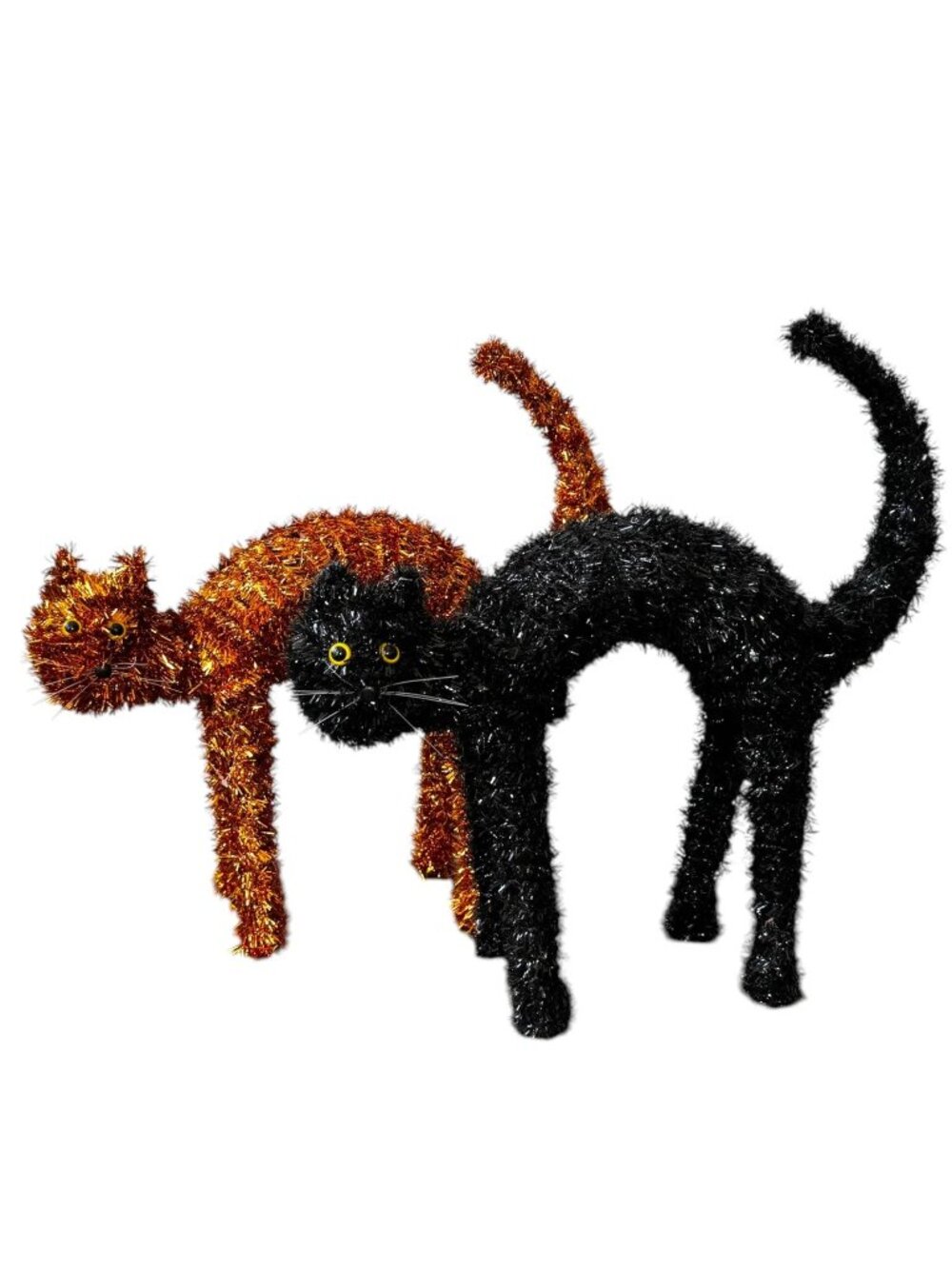 Set of Two Black and Orange Halloween Tinsel Cats